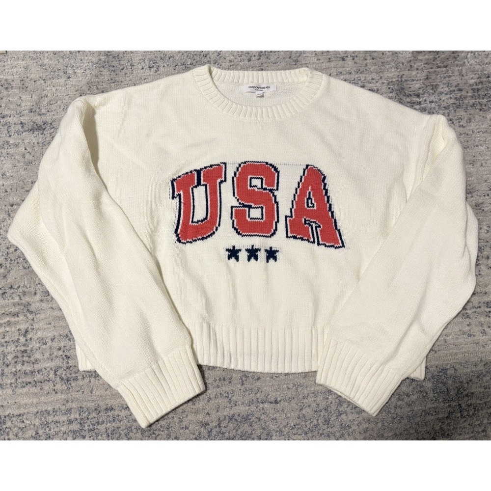 Women's USA Graphic Knit Sweater‎ Grayson Threads Cropped Women's XL 4th Of JULY